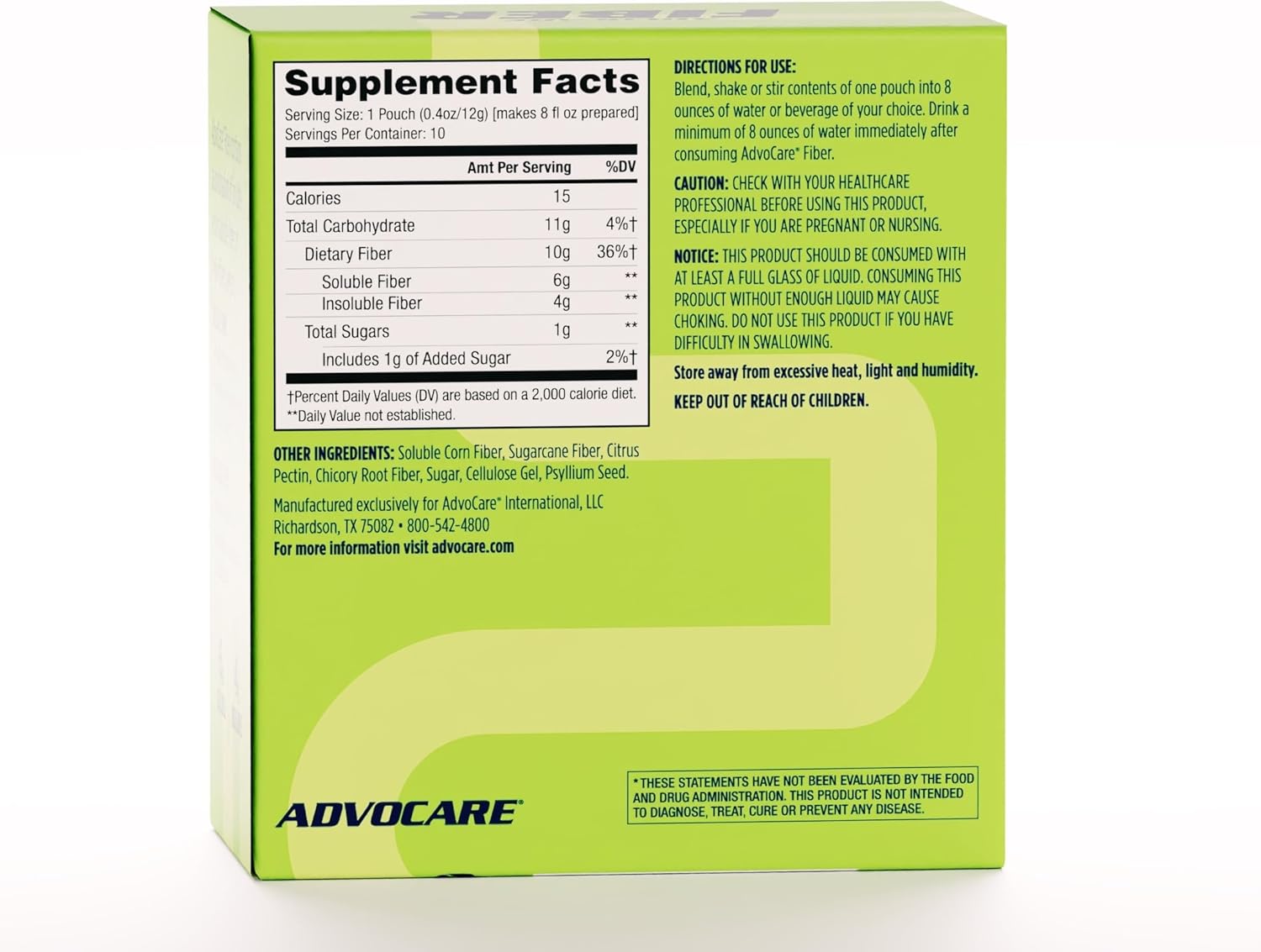 AdvoCare Fiber Dietary Supplement - Daily Fiber Powder Supplement with Soluble & Insoluble Fiber - Fiber Blend Includes Psyllium Seed & Corn Fiber - Supports Digestive Health* - Unflavored, 10 Pouches : Health & Household