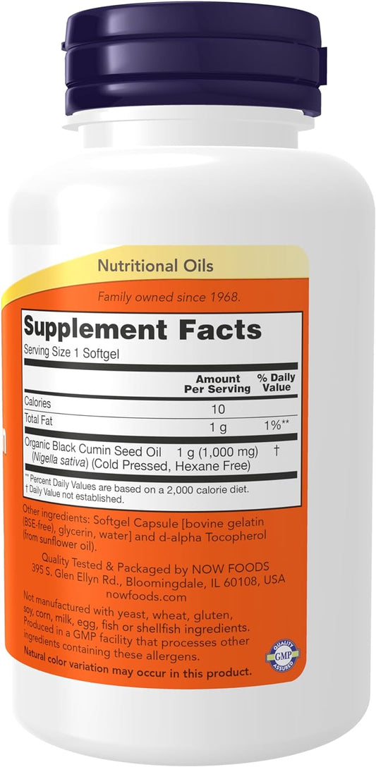 NOW Supplements, Black Cumin Seed Oil, 1,000 mg, Cardiovascular Support*, 60 Softgels