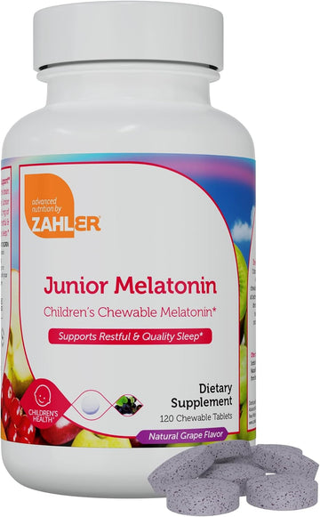 Zahler 1Mg Children'S Melatonin For Kids - Sleep Support And Quality Rest For Ages 4+ Natural Grape Flavor - Non Gmo Gluten Free Kosher Low Dose Childrens Melatonin 1 Mg, 120 Chewable Tablets