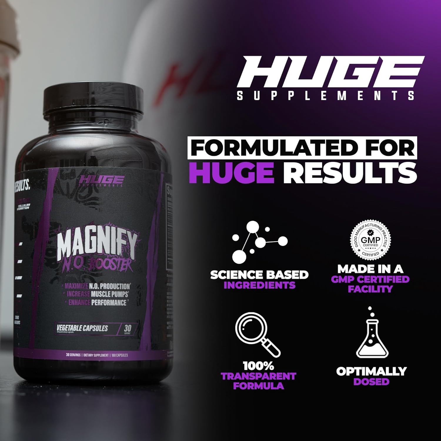 Huge Supplements Magnify Pump Pills & Nitric Oxide Booster, Enhance Muscle Pumps, Fullness & Vascularity, Science-Backed Ingredients - No3-T Nitrates, Agmatine Sulfate, Vasodrive-Ap (180 Capsules) : Health & Household