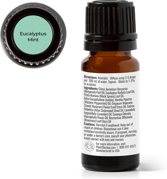 Plant Therapy Eucalyptus Mint Essential Oil Blend 10 Ml (1/3 Oz) Invigorating, Breathe Easier Aromatherapy Blend For Diffusers, Home, Shower Aromatherapy, 100% Pure, Undiluted, Therapeutic Grade