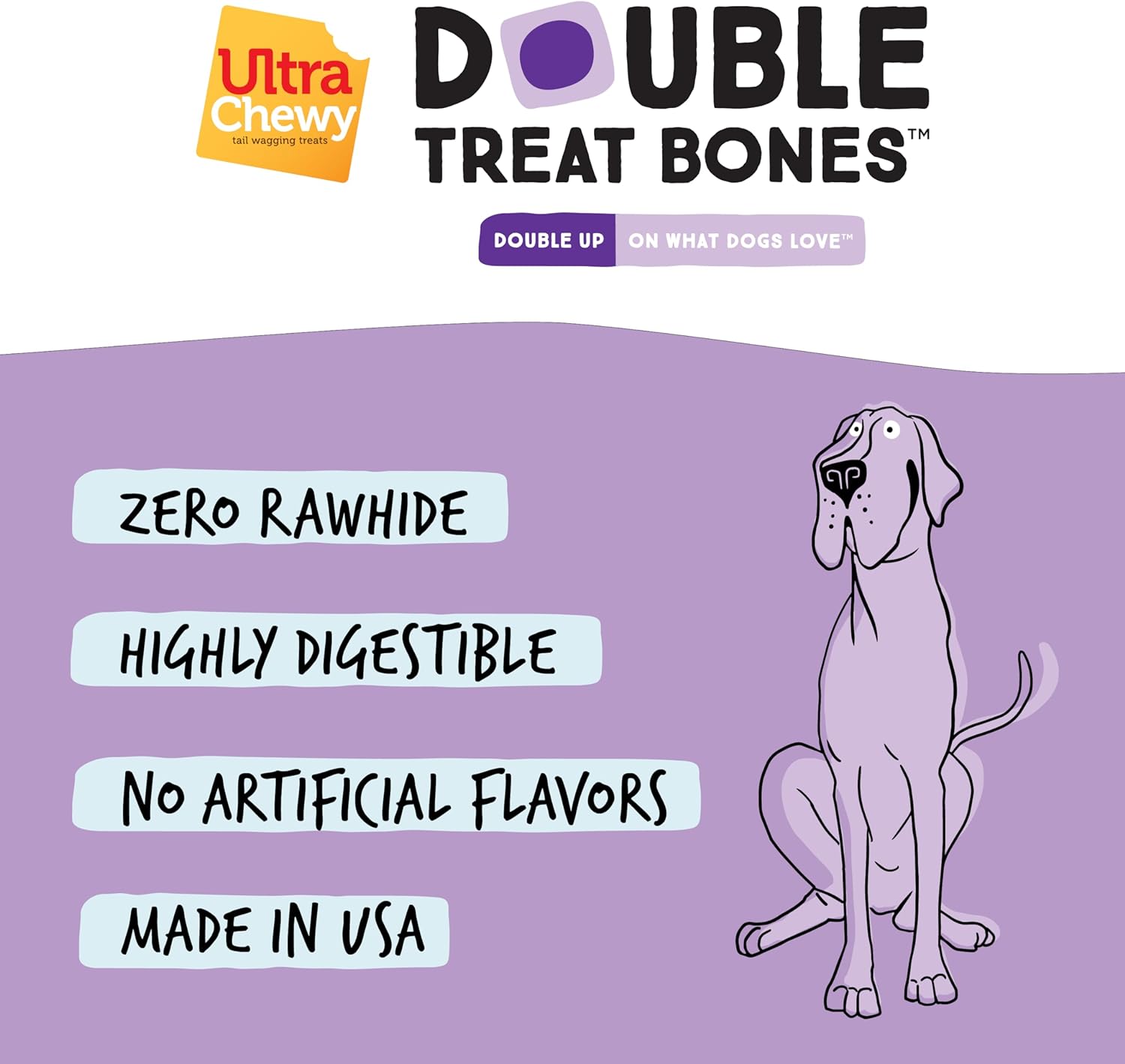 Ultra Chewy Double Treat Bones Favorites and Gourmet Bundle - Sampler Bundle with Our Top Flavors, Long Lasting 2-in-1 Dog Chew, Made in USA : Pet Supplies