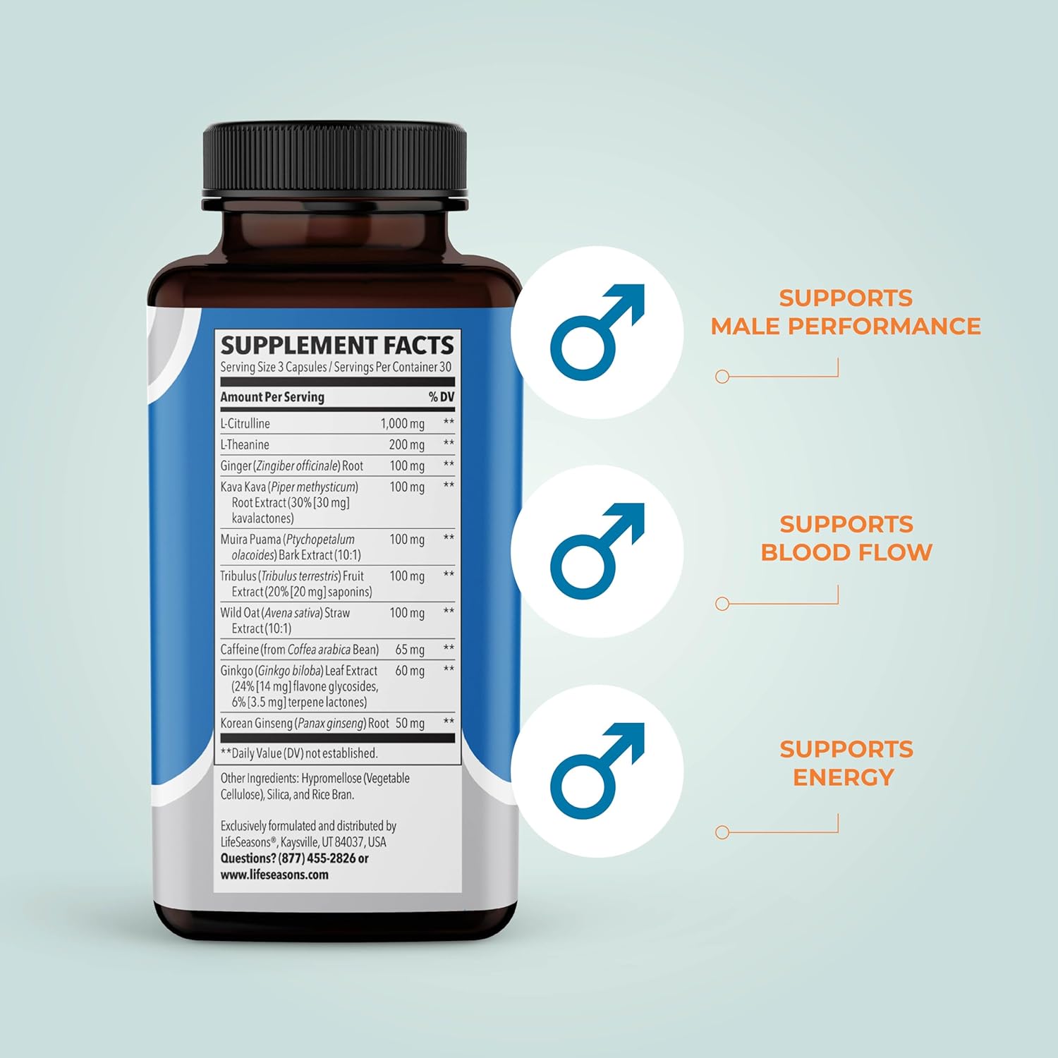 Lifeseasons Nitro-T - Men'S Performance Support Supplement - Enhance Stamina & Energy - Promote Healthy Blood Circulation - L-Citrulline L-Theanine Tribulus Ginger Kava & Caffeine - 90 Capsules : Health & Household