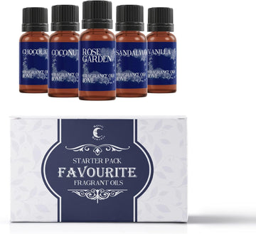 Mystic Moments | Favourite Fragrance Oil Gift Starter Pack 5x10ml | Chocolate, Coconut, Rose Garden, Sandalwood, Vanilla | Perfect as a gift