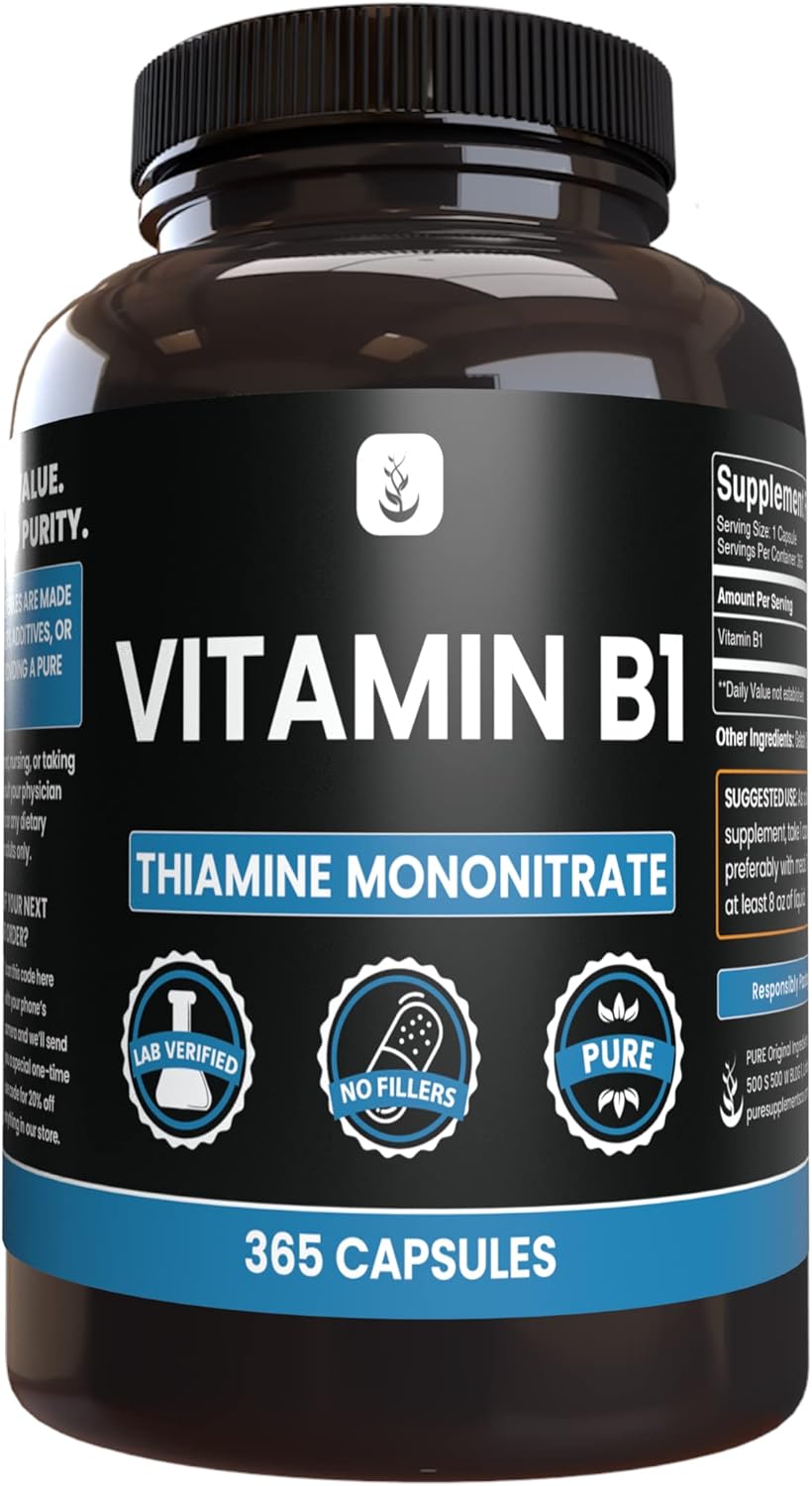 Pure Original Ingredients Vitamin B1 (Thiamine Mononitrate) (365 Capsules) No Magnesium Or Rice Fillers, Always Pure, Lab Verified