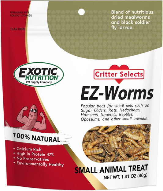 Ez-Worms (1.41 Oz.) - Blend Of Dried Mealworms & Black Soldier Fly Larvae (Bsfl) - Healthy Insect Treat - Chickens, Bluebirds, Sugar Gliders, Hedgehogs, Squirrels, Skunks, Reptiles, Turtles, Fish