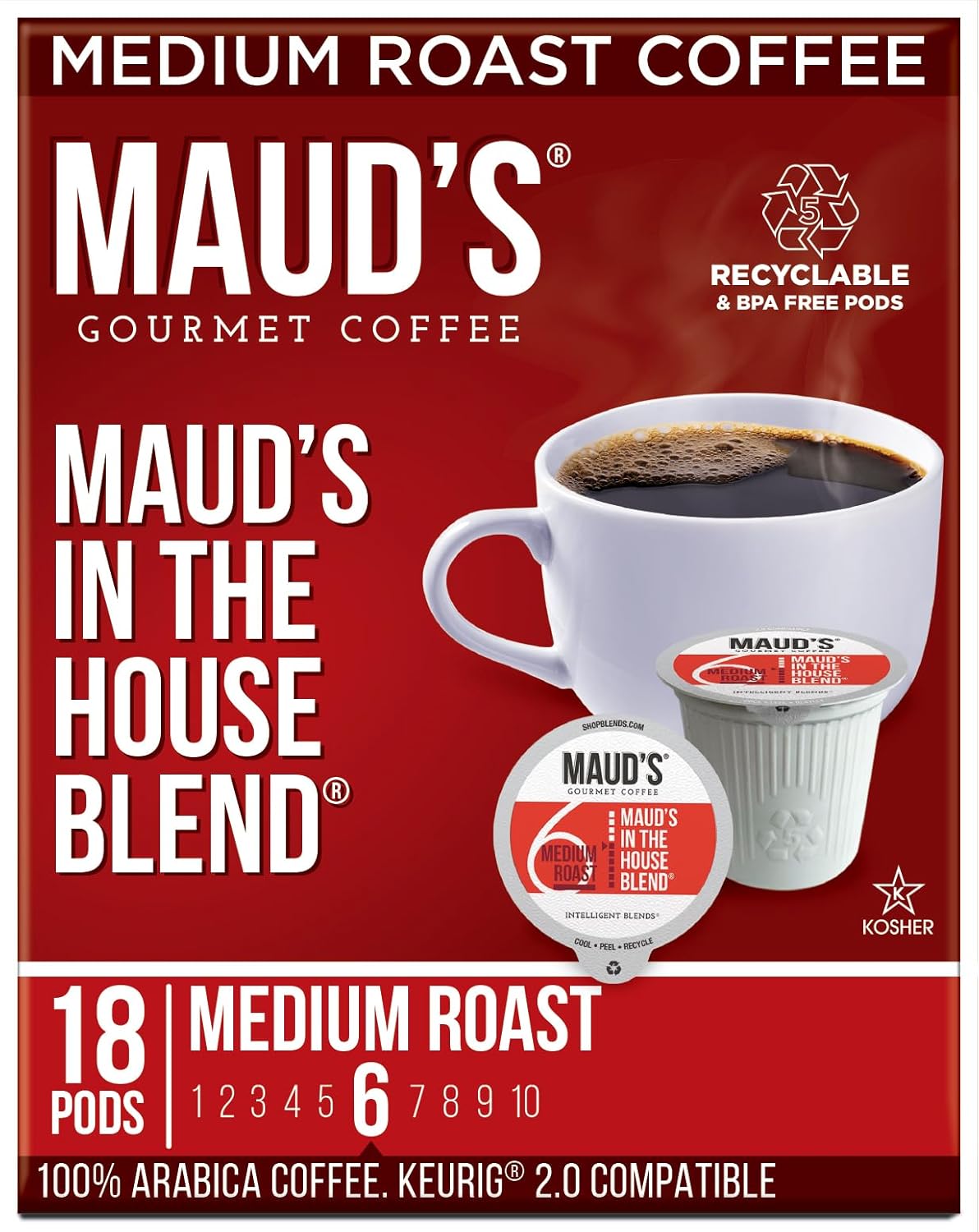 Maud'S Medium Roast Coffee Pods, 18 Ct, Recyclable Single Serve Pods – 100% Arabica Coffee, Compatible With Keurig K Cups Maker