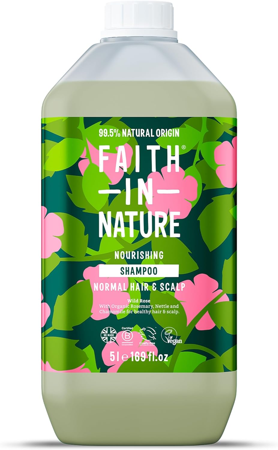 Faith In Nature Natural Wild Rose Shampoo, Nourishing For Normal Hair & Scalp, Vegan & Cruelty Free, No Sls, Silicones Or Parabens, 5L Refill Pack