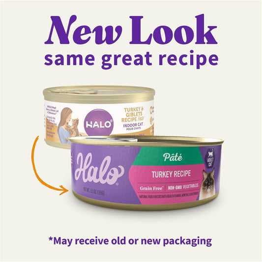 Halo Adult Grain Free Wet Cat Food Pate, Turkey Recipe, Healthy Cat Food With Real, Whole Turkey , 5.5 Oz Can (Pack Of 12)