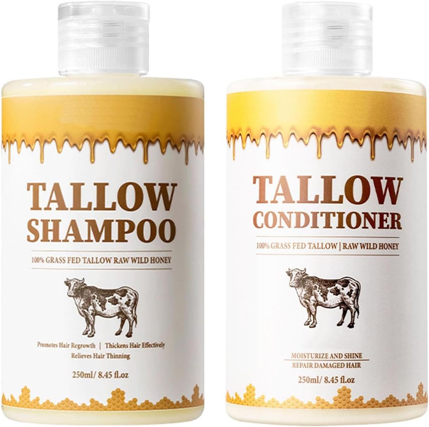 Beef Tallow Shampoo And Conditioner Set, Natural Tallow Hair Care Kit, Control Oil Smooth Frizz Strengthen Hair, Nourish Scalp & Hair For All Hai-R Types (Set)