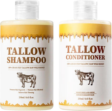 Beef Tallow Shampoo And Conditioner Set, Natural Tallow Hair Care Kit, Control Oil Smooth Frizz Strengthen Hair, Nourish Scalp & Hair For All Hai-R Types (Set)