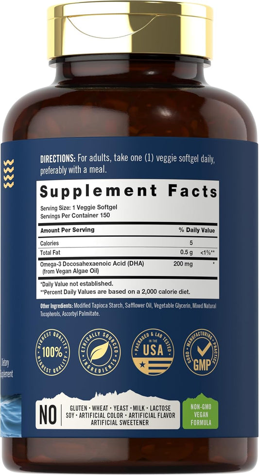 Carlyle Vegan Omega 3 Supplement | 150 Softgels | From Algae Oil | Non-Gmo & Gluten Free | By Tahoe Nutritionals