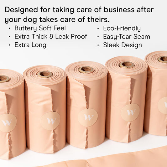Wild One Dog Poop Bags, 180 Leak Proof Bags Made From Cornstarch, Eco-Friendly, Unscented, Blush Color