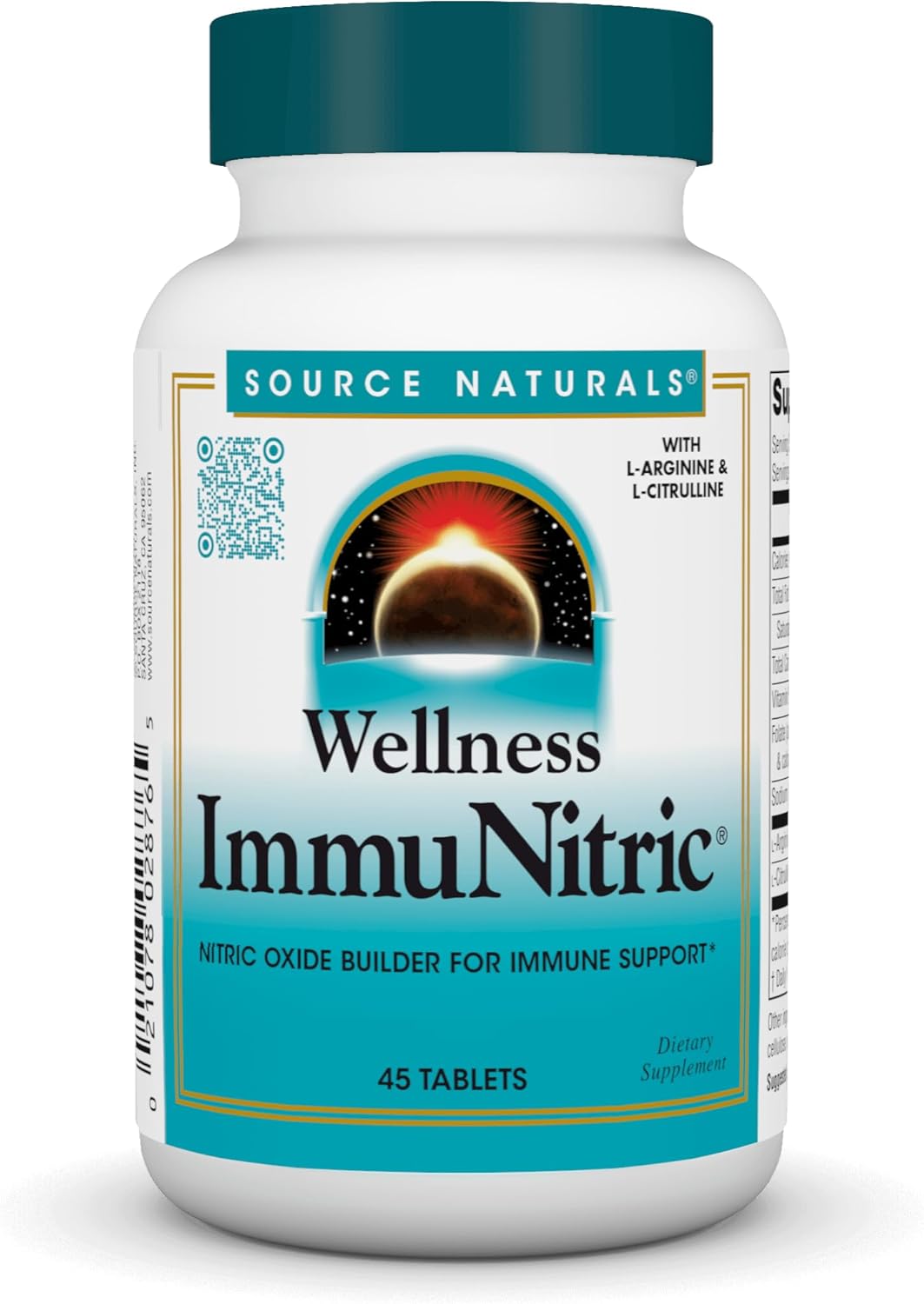 Source Naturals Wellness Immunitric, Nitric Oxide Builder For Immune System Support*, With L-Arginine & L-Citrulline - 45 Tablets