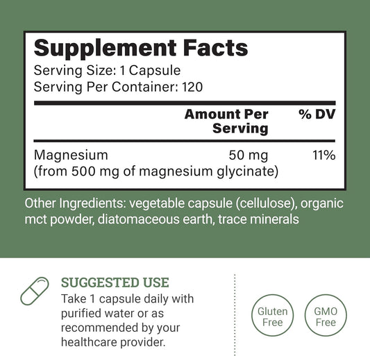 Earth Harmony Chelated Magnesium Glycinate 500Mg - 120 Capsules (2-Pack, 1000Mg Total)