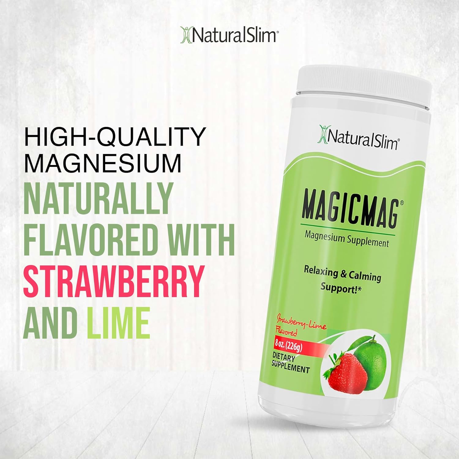 Naturalslim Magicmag Pure Magnesium Citrate Powder – Stress, Constipation, Muscle, Heart Health, And Sleep Support | Natural Strawberry & Lime Flavored Magnesium Supplement - 8Oz Drink Mix (Solo)