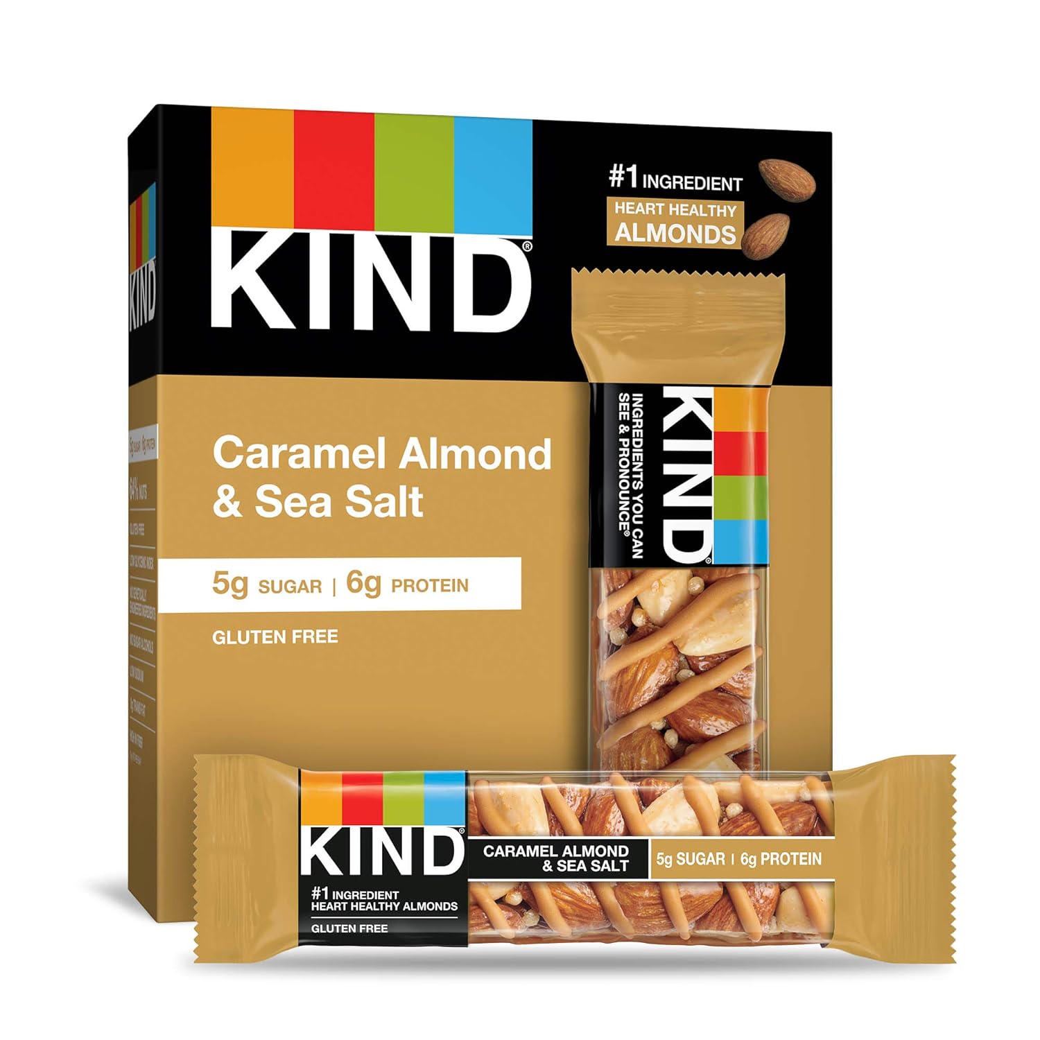 Kind Healthy Snack Bar, Caramel Almond & Sea Salt, 5G Sugar | 6G Protein, Gluten Free Bars, 1.4 Oz, (60 Bars)