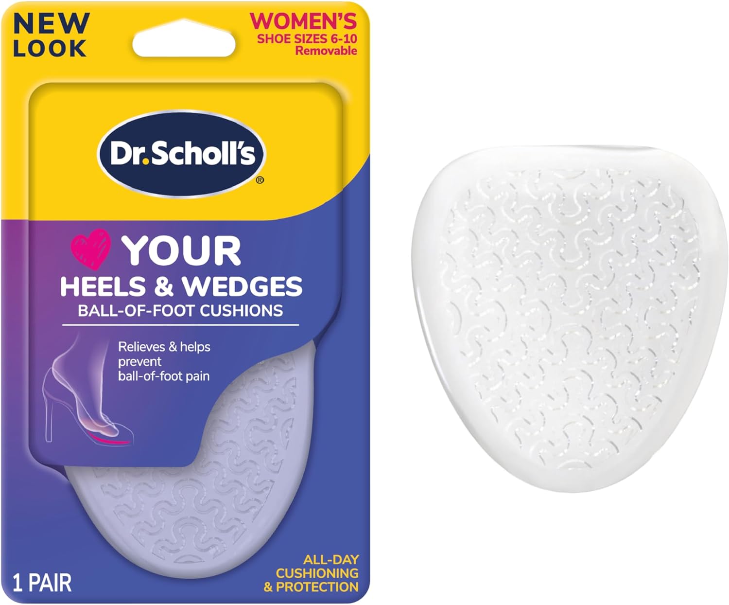 Dr. Scholl's Love Your Heels & Wedges Ball of Foot Cushions, All-Day Comfort for High Heels, Relieve & Prevent Shoe Discomfort, No Sliding Stopper Pads, 1 Pair