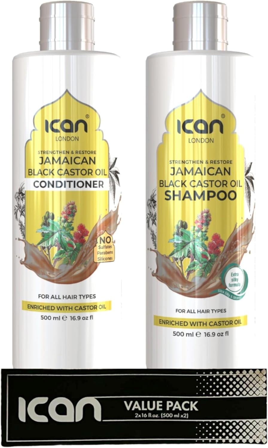 Ican London Jamaican Castor Oil Anti-Dandruff & Itch Relief Formula Shampoo & Sulfate Free Conditioner 500Ml X 2
