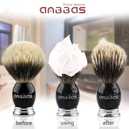 Anbbas Shaving Brush And Stand,Silvertip Badger Hair Brush Black Resin Alloy Handle With Stainless Steel Shaving Stand For Double Edge Safety Razor Straight Razor For Men