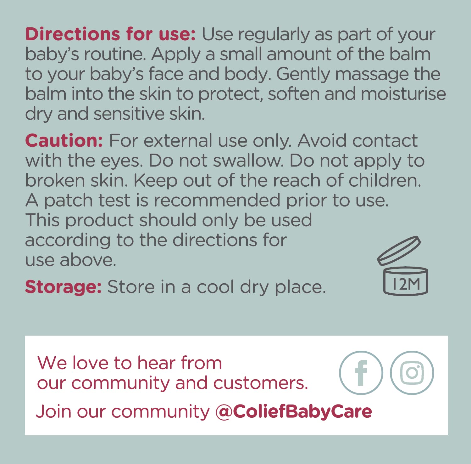 Colief New Baby Face Balm | 100% Natural Ingredients | Gently Soften & Moisturize Baby's Dry Skin | Contains Shea Butter, Chamomile, Rosehip Oil, Coconut Oil | Suitable For Babies 3+ Months | 1.76 oz : Baby