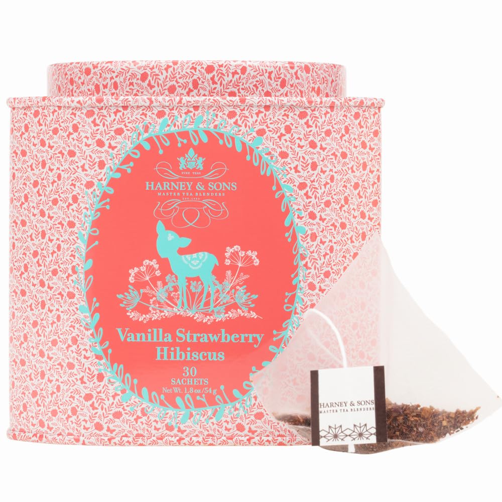 Harney & Sons Organic Vanilla Strawberry Hibiscus Tea | 30Ct Sachet Tin