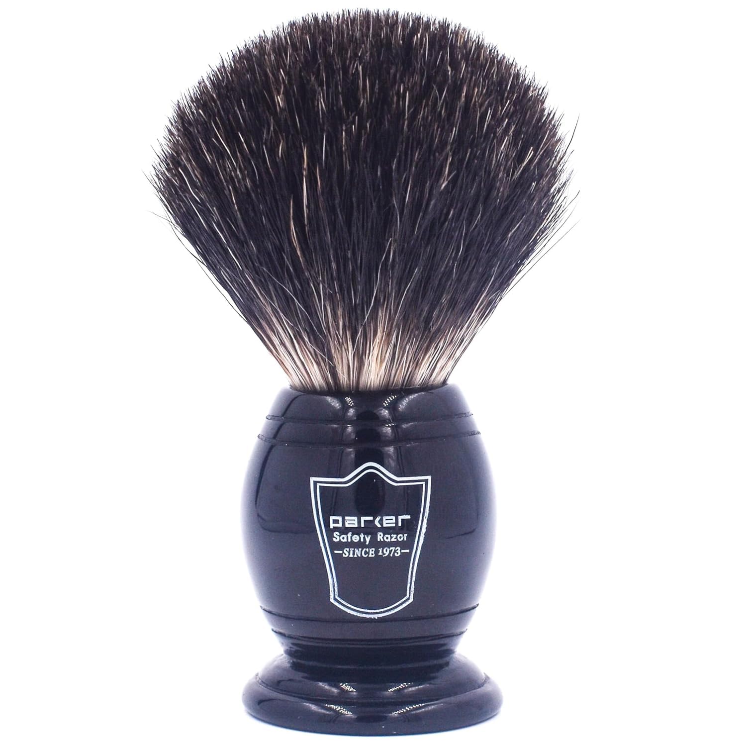 Parker 100% Black Badger Bristle Shaving Brush With Ebony Handle -Brush Stand Included