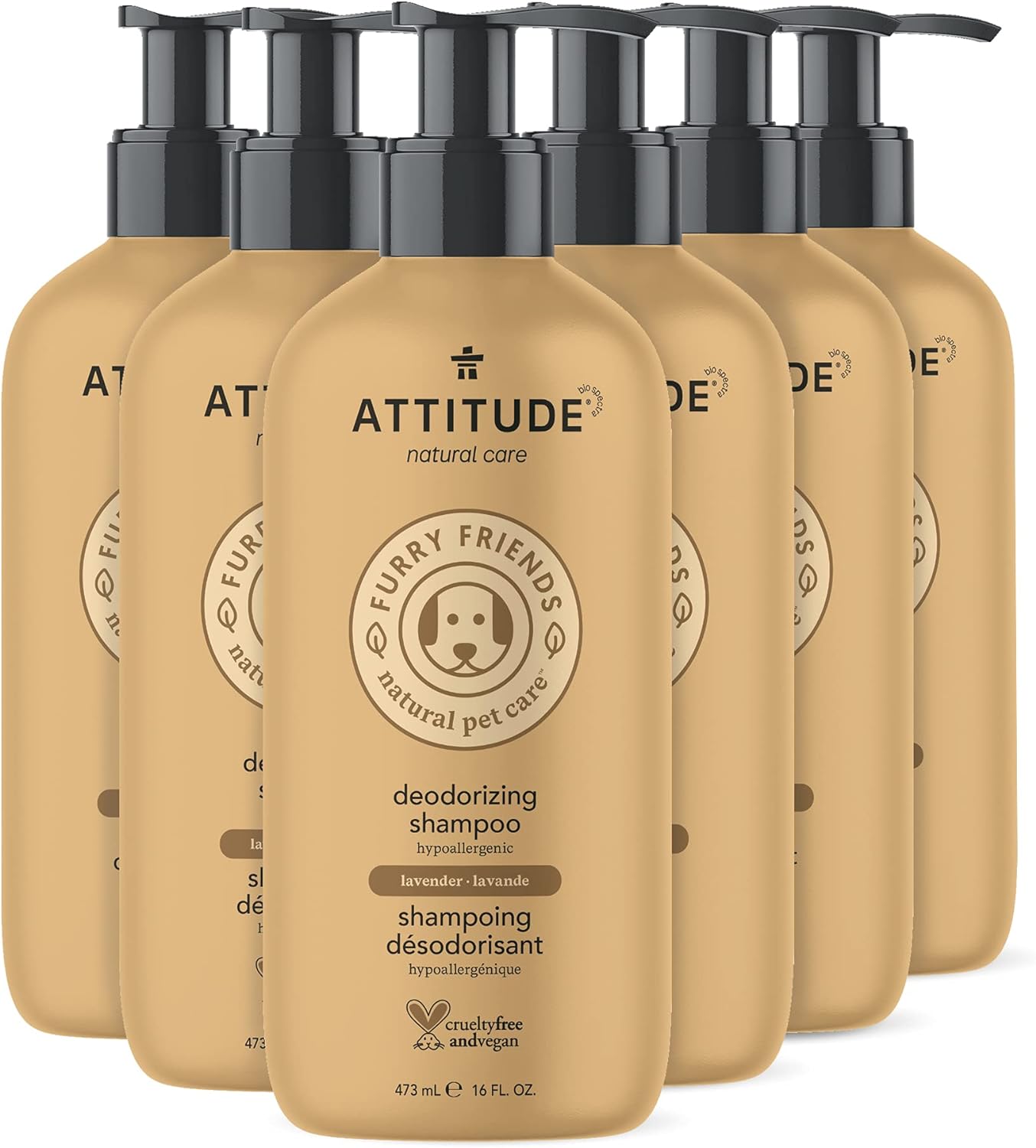 ATTITUDE Natural Deodorizing Shampoo for Cat & Dog, Vegan and Cruelty-Free, Lavender, 16 Fl Oz (Pack of 6)