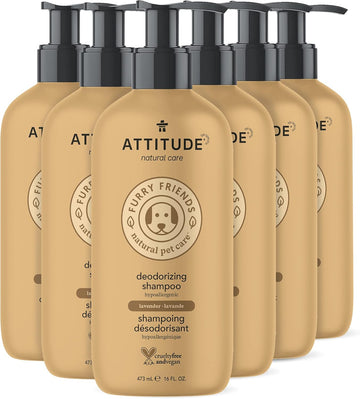 Attitude Natural Deodorizing Shampoo For Cat & Dog, Vegan And Cruelty-Free, Grooming Products, Lavender, 16 Fl Oz (Pack Of 6)