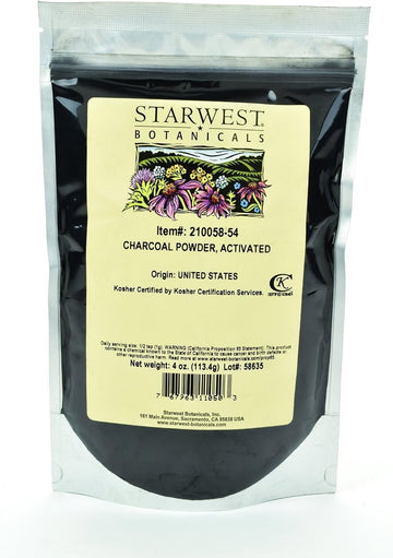 Starwest Botanicals Food Grade US Hardwood Activated Charcoal Powder, 4 Ounces