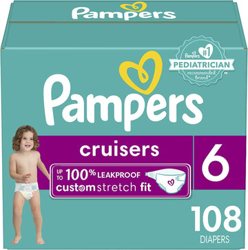 Pampers Cruisers Diapers - Size 6, One Month Supply (108 Count), Disposable Active Baby Diapers With Custom Stretch