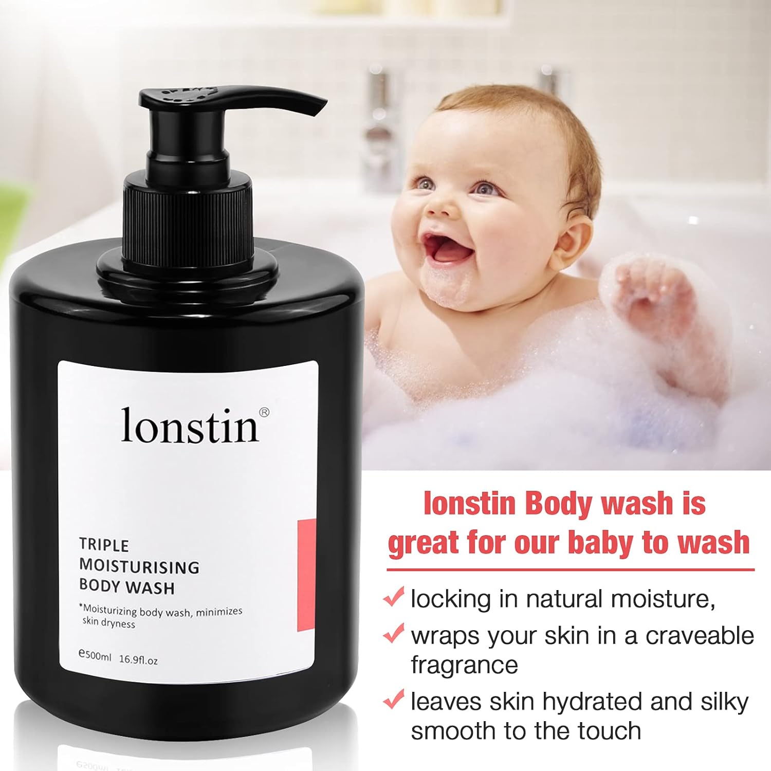 Lonstin Body Wash With Pump Moisturizing Body Wash For Dry Skin Natural Nourishers For Instantly Soft Skin And Lasting Nourishment Deep Moisture Cleanser Effectively Washes Away Bacteria, 16.9 Fl Oz : Beauty & Personal Care