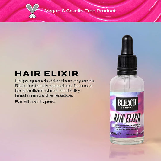Bleach London Hair Elixir - Avocado Based Serum, Brilliant Silky Shine & Finish, Nutrient Rich Formula For Dry Hair, Vegan, Cruelty Free, 1.69 Fl Oz