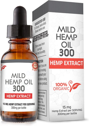 Absolute Nutrition Mild Hemp Oil 300mg - 100% Organic Hemp Drops - Ric