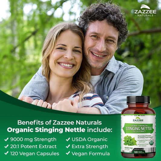 Zazzee Usda Organic Stinging Nettle 20:1 Extract, 9000 Mg Strength, 120 Vegan Capsules, 4 Month Supply, Concentrated, Standardized 20X Extract, Certified Organic, 100% Vegetarian, All-Natural, Non-Gmo