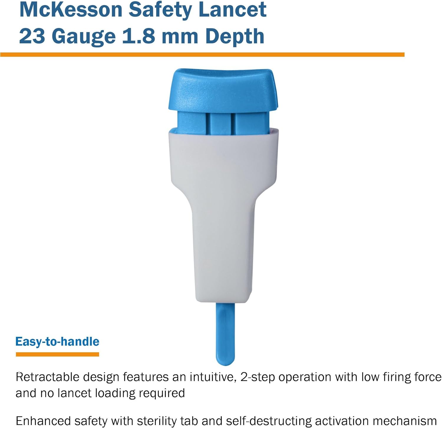 McKesson Safety Lancet, Retractable, Push Button Activation - Ideal for Blood Testing - Sterile, Single Use, 23 Gauge, 1.8mm Depth, 100 Count, 1 Pack : Health & Household
