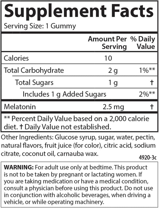 Carlson - Melatonin Gummies, 2.5 mg, Healthy Sleep, Promotes Relaxation, Natural Strawberry Flavor, 60 Gummies