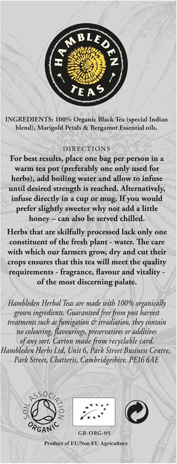 Hambleden Teas Organic Earl Grey Teabags (Pack of 6, Total 120 Teabags) : Amazon.co.uk: Grocery