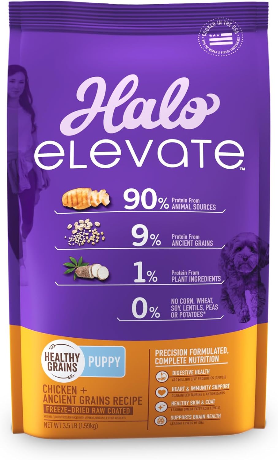 Halo Elevate Dry Dog Food, Healthy Grains Chicken Recipe, Puppy Formula, 3.5Lb