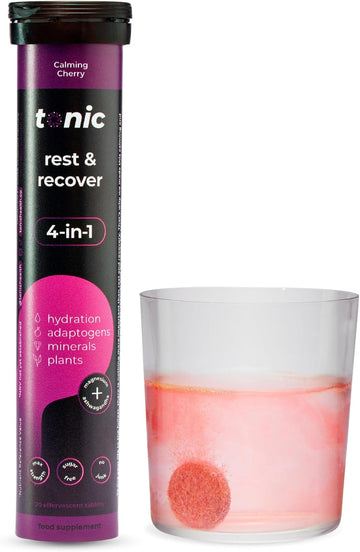 Tonic Health Rest And Recovery Effervescent Tablets - 300Mg Elemental Magnesium, Ashwagandha, Lemon Balm - No Sugar, Magnesium Glycinate - Relax And Recharge, Calming Cherry 60 Count