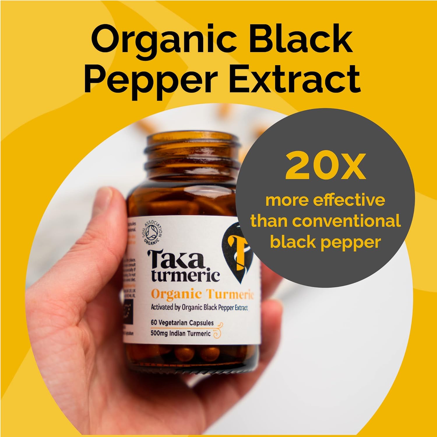 Taka Turmeric, 60 Caps Organic Turmeric with Black Pepper Extract Tumeric Curcumin Supplement, High Strength Tumeric Capsules with Curcumin and Black Pepper, Vegan, Recyclable Packaging : Amazon.co.uk: Health & Personal Care