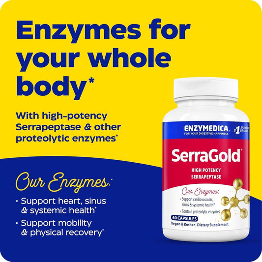 Enzymedica, Serragold, Supports Recovery, Immune And Cardiovascular System, Natural Supplement, 60 Count (Ffp)