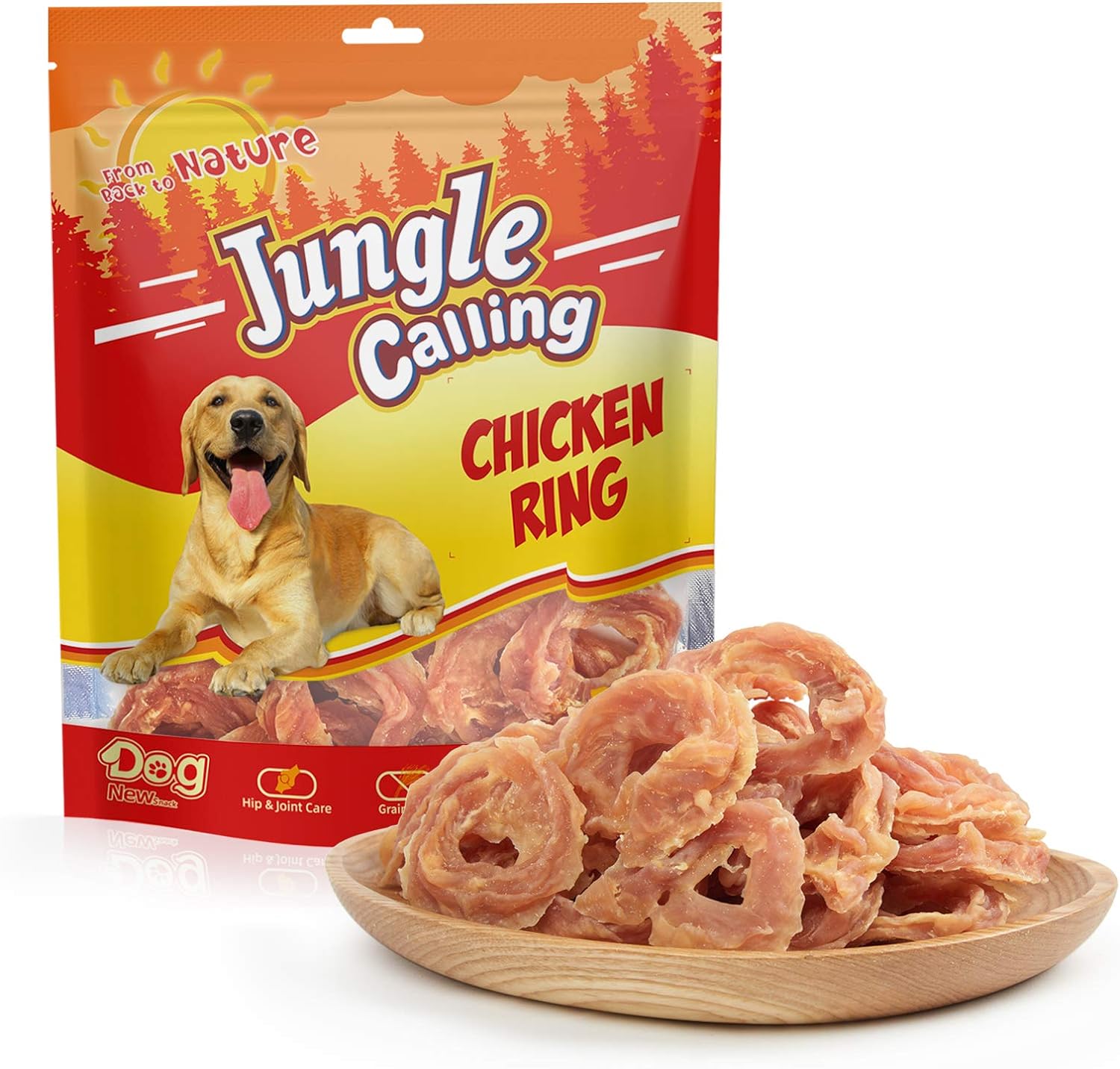 Jungle Calling Dog Treats Chicken Rings, Chewy Snacks for All Dogs Help Hip & Joint Health, Chicken Jerky for Dogs