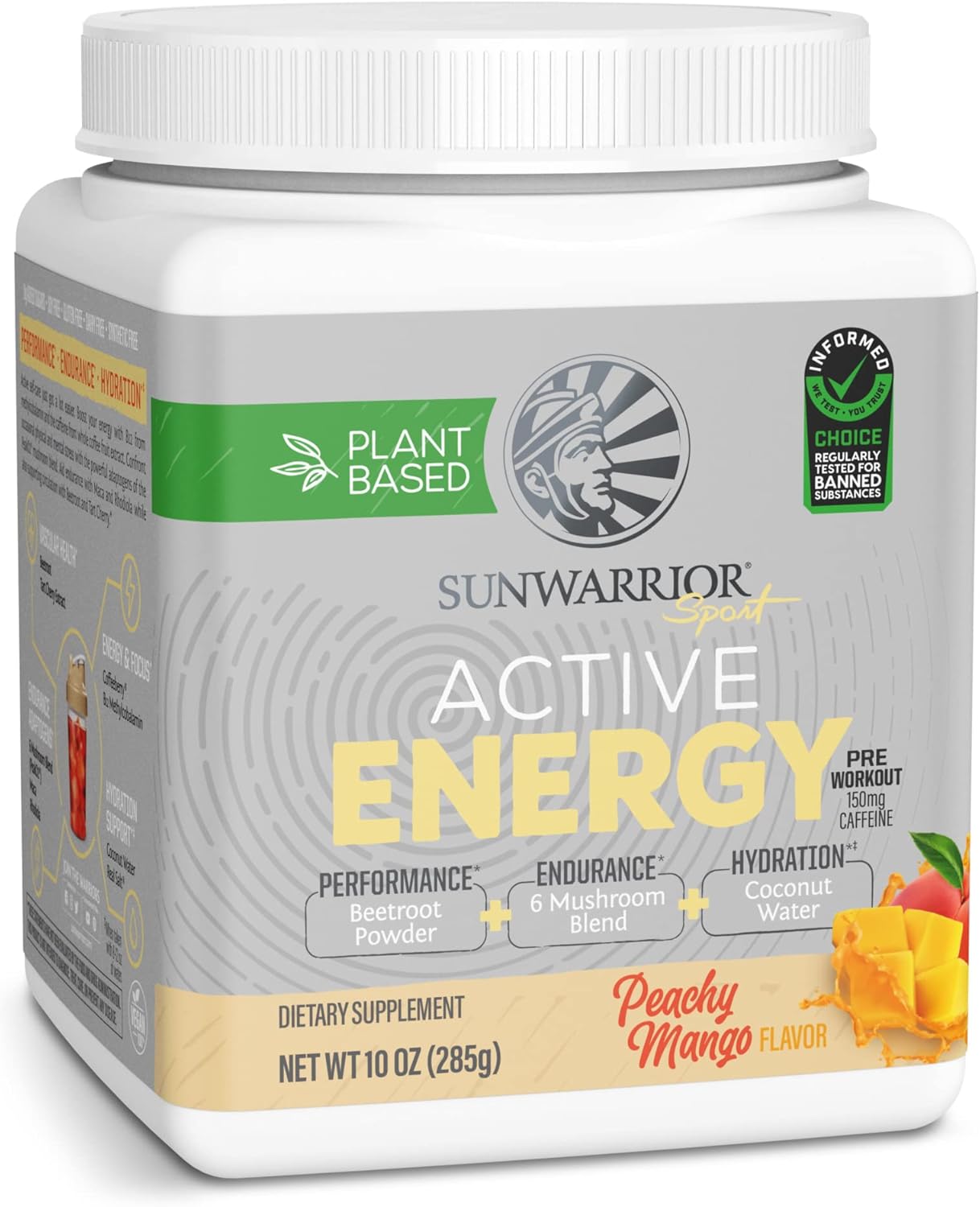 Sunwarrior Plant-Based Preworkout Powder Hydration Blend | Coconut Water Mushroom Blend Soy Free Sugar Free Gluten Free Dairy Free Synthetic Free | Peach Mango 30 Servings | Sport Active Energy