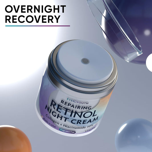 Night Cream Face Moisturizer For Women With Retinol, Collagen, Niacinamide, Anti Aging Overnight Face Mask, Made In Usa, Niacinamide Serum Facial Moisturizer Anti Wrinkle Cream For Women, 1.7Oz