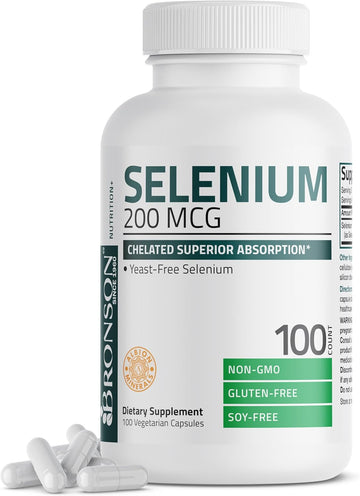 Bronson Selenium 200 Mcg – Yeast Free Chelated Amino Acid Complex - Essential Trace Mineral With Superior Absorption, 100 Vegetarian Capsules