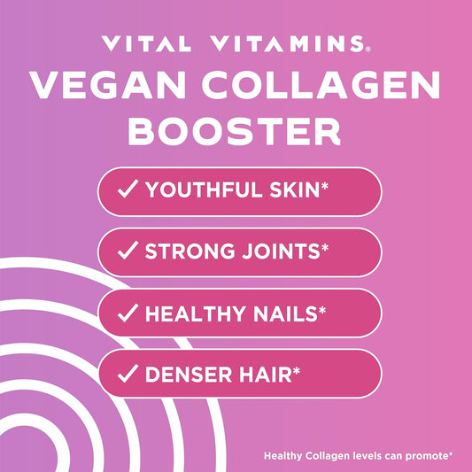 Vital Vitamins Vegan Collagen Booster - Plant Collagen Supplements - Supports Hair, Skin, Nails & Joints - With Hyaluronic Acid - 60 Capsules