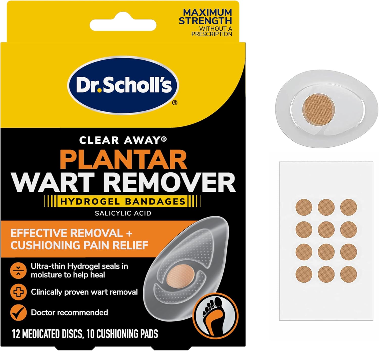Dr. Scholl'S Clear Away Plantar Wart Remover Hydrogel Bandages For Feet - Clinically Proven Effective Wart Removal And Cushioning Pain Relief, Comfortable Multi-Day Coverage Patches