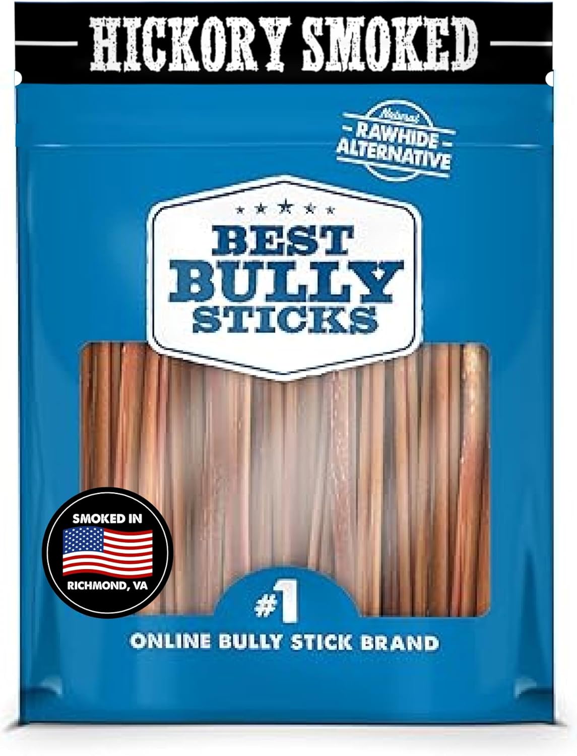 Best Bully Sticks Hickory Smoked 100% Natural 6 Inch Bully Sticks For Dogs, 20 Pack - Smoky, Odor-Free, No Additives, Grain-Free Beef Dog Chews