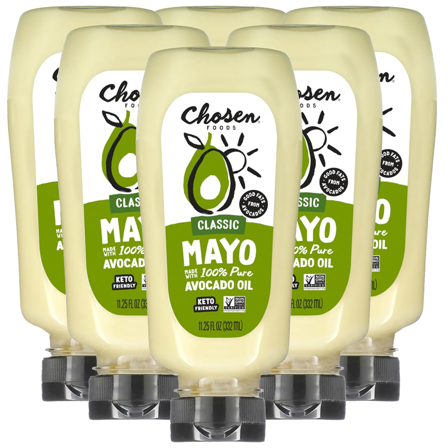 Chosen Foods 100% Avocado Oil-Based Classic Mayonnaise, Gluten & Dairy Free, Low-Carb, Keto & Paleo Diet Friendly, Mayo For Sandwiches, Dressings And Sauces (11.25 Floz 6 Pack)